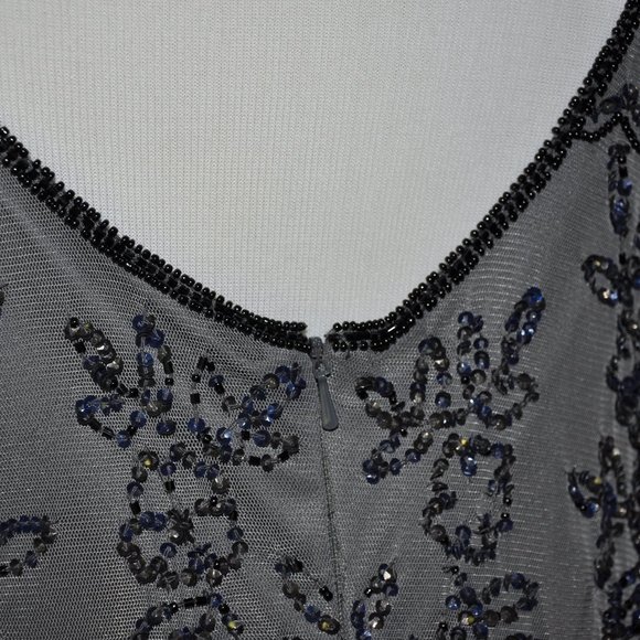 Pissaro Nights Gray/Black Sleeveless Sapphire Sequin Beaded Gatsby Flapper Gown - Picture 5 of 10